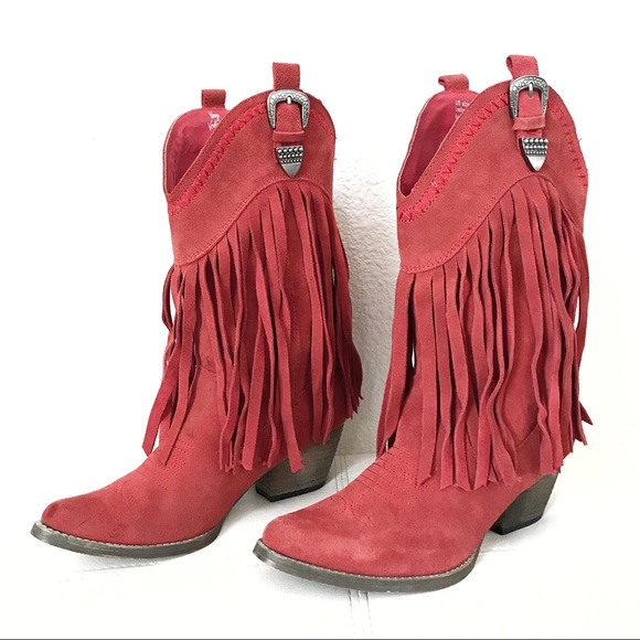 Very Volatile Red Suede Fringe Cowboy 